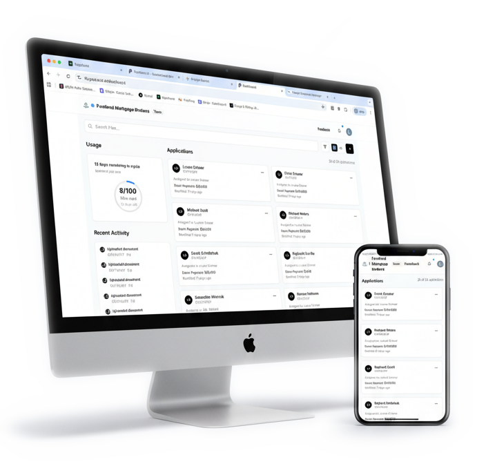 Purelend platform interface showing applicant dashboard with loan applications and status tracking